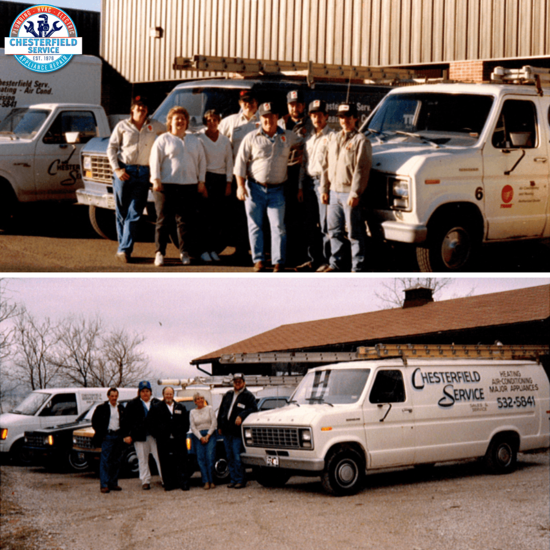 historical photo of Chesterfield Service team and trucks from decades ago